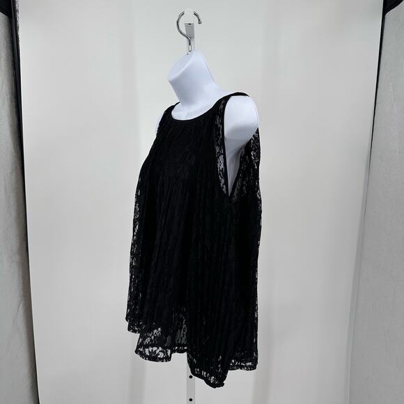 Lauren Conard LC Black Lace Open Shoulder Blouse WMNS Small Sheer Top Lined Boho - Picture 8 of 8